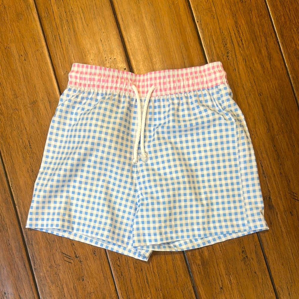 Marco & Lizzy Blue and Pink Gingham Swim Trunks Toddler Boy 4 NWT White Check